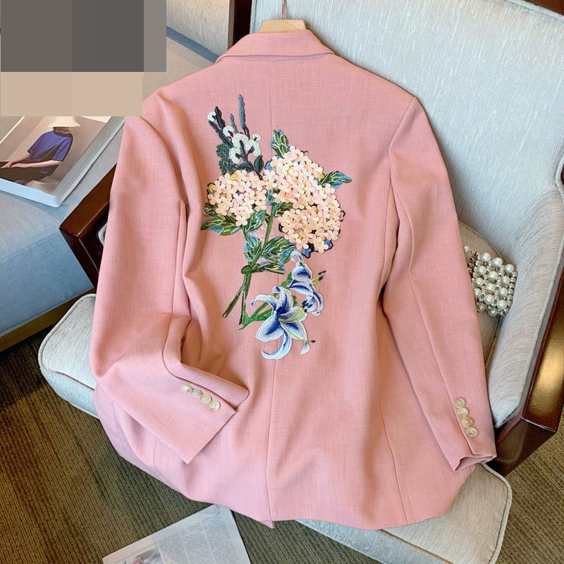 

Women' Suits Blazers early spring embroidery flowers niche design pink suit jacket women' doublebreasted fashion High Street 230203