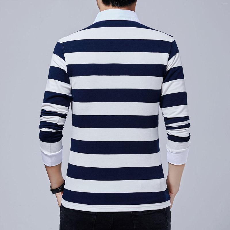 

Men's Polos Autumn Mens Fashion Thick Plus Size Long Sleeves Slim Hombre Business Casual Brand Polo 5XL Masculino Striped, Green