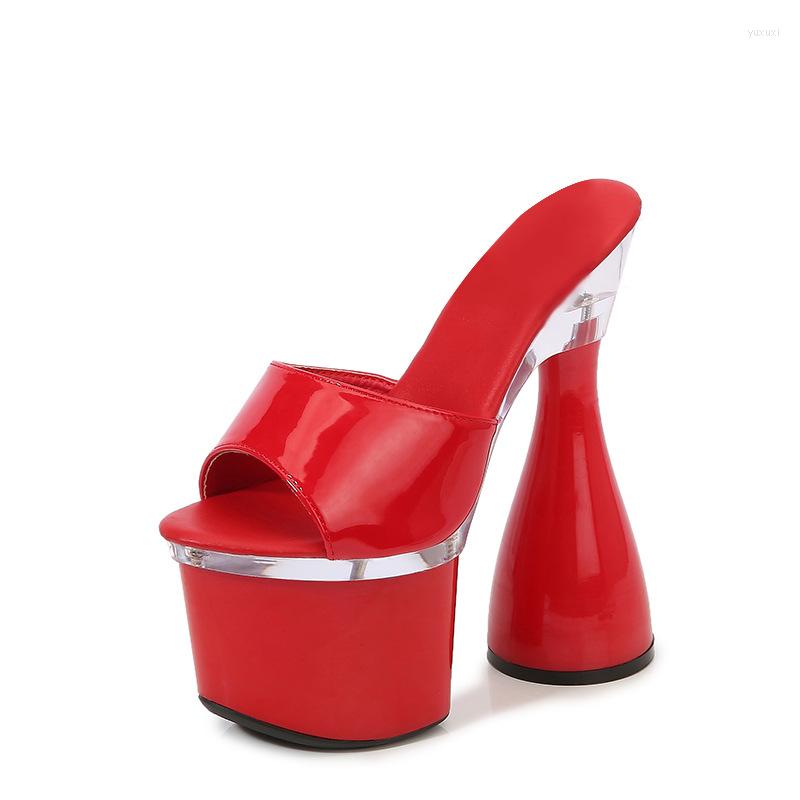 

Slippers Nightclub Thick Heels High Model Transparent Female Catwalk Steel Pipe 10369 Series 18cm Heel 8cm Platform LFD, Black