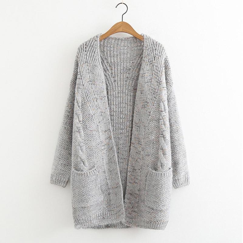 

Women' Jackets Autumn And Winter Warm Thickening Furry Variegated Knitted Sweater Cardigan Open Front Jumper Sweaters With Pocket Tops, Beige