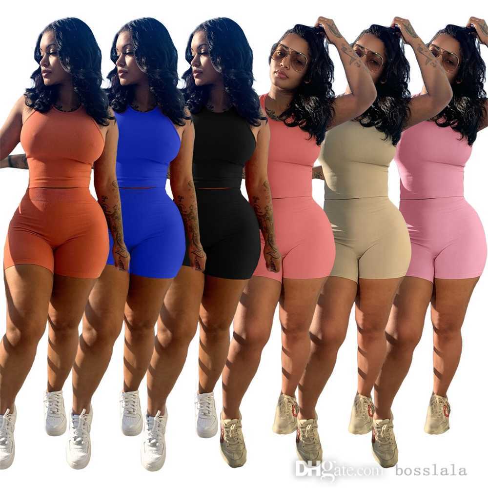 

Women's Tracksuits Womens Vest r Ladies juicy tracksuits Tracksuits Solid Color Round Neck Sports Shorts Suit Fashion Sportswear New Summe Sexy Two Piece Set, Pink