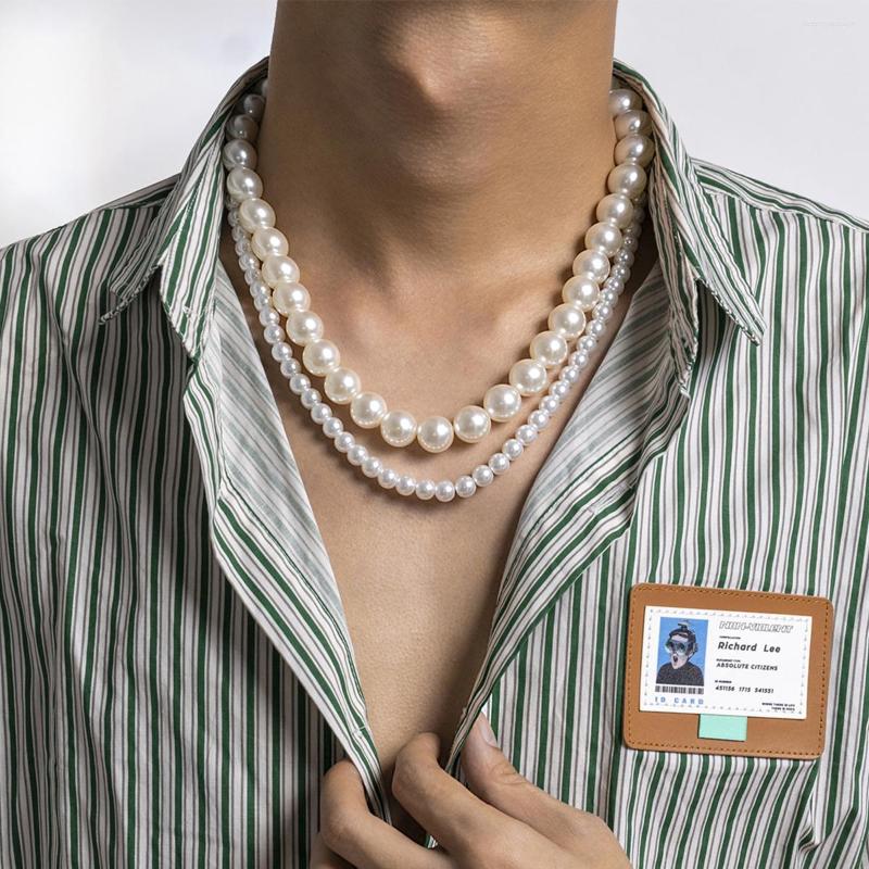 

Choker KunJoe Punk Double Layered Imitation Pearl Necklace Retro Personality Simple Collarbone Hip-hop Unisex Men's Chain Jewelry