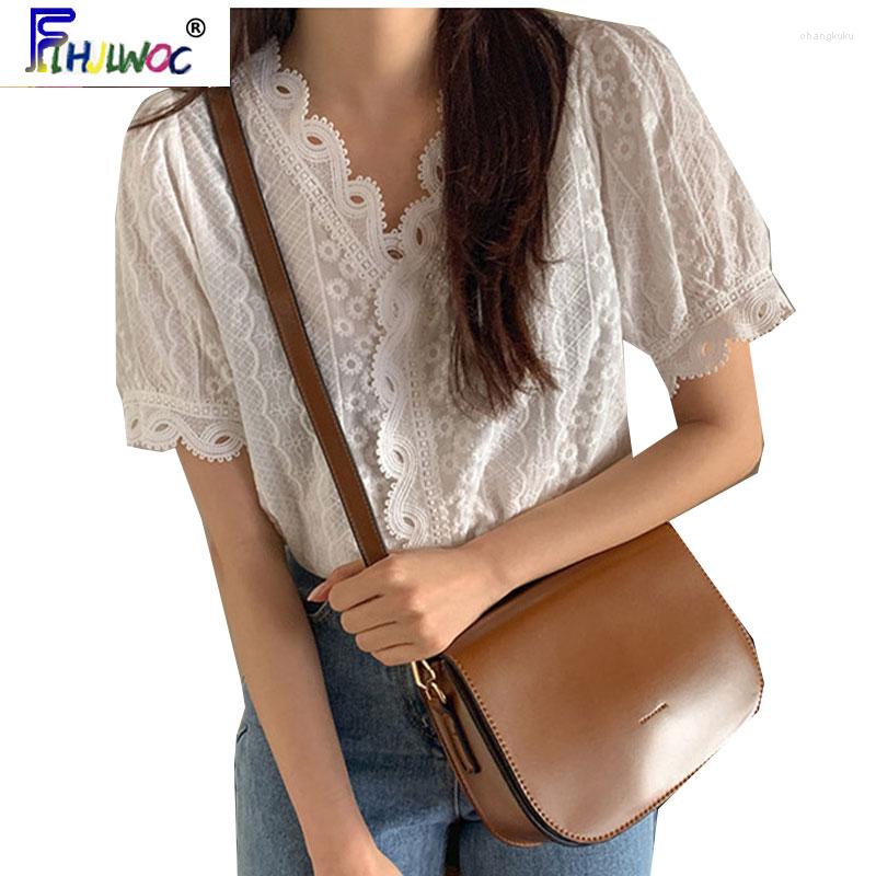 

Women' Blouses Retro Sweet Chic Tops Korean Japanese Preppy Style Girls Flhjlwoc Date Hollow Out White Lace Button Shirt Vestidos Femme