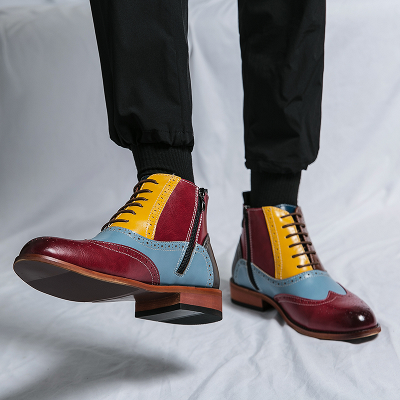 

Men Ankle Boots Point Toe Lace-up Mixed Colors Business Handmade Shoes Men Fashion, Clear