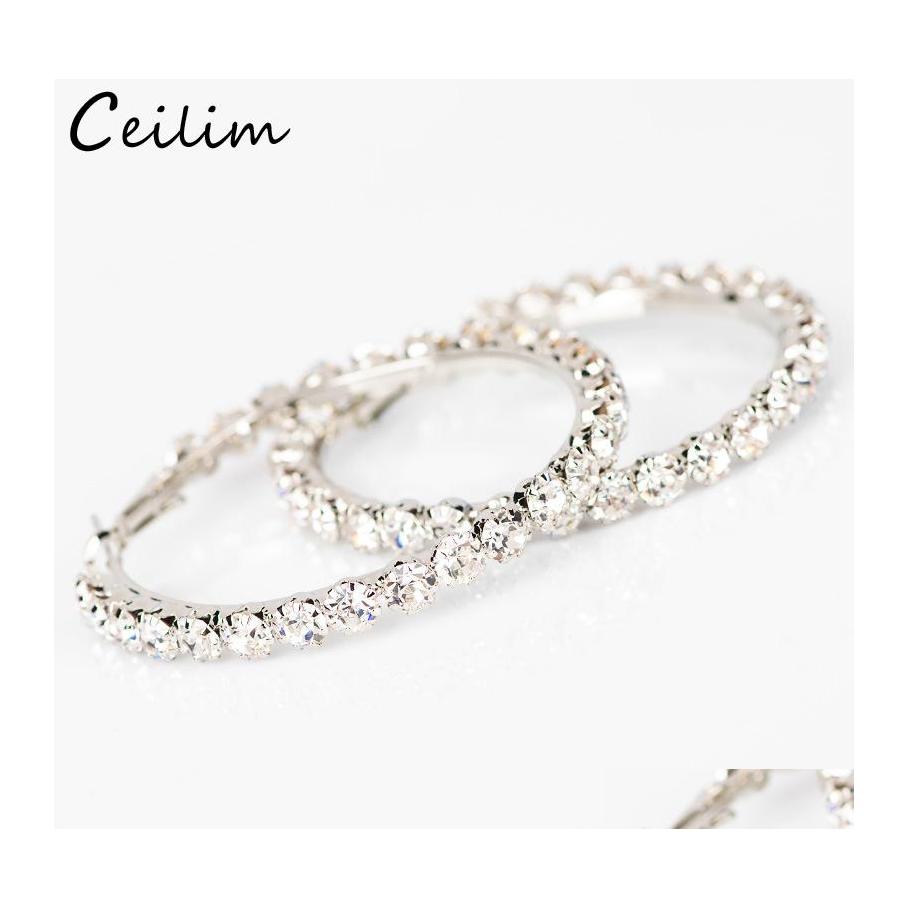 

Hoop Huggie Earrings With Rhinestone Circle Simple Big Gold Color Loop For Women Rings South Korea Jewelry Earring Drop Delivery Otf9L