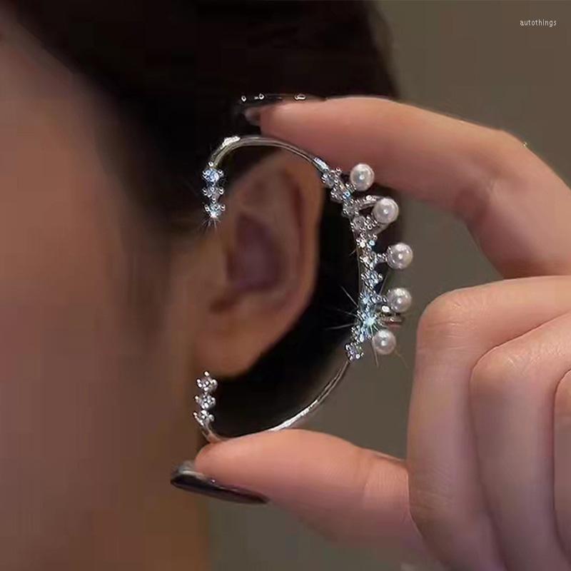 

Backs Earrings Sparking Zircon Pearl Ear Clip Without Pierced Cuff For Women Silver Color Cartilage Wedding Korean Fashion Jewelry