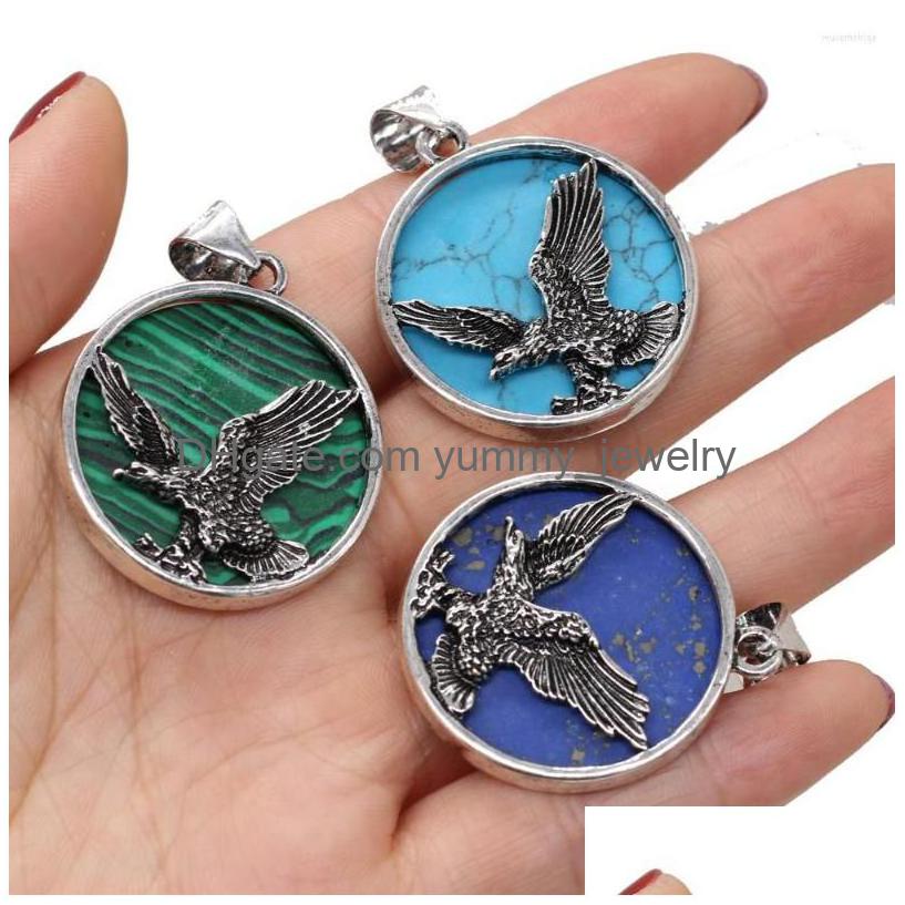 

Pendant Necklaces 1Pcs Natural Stone Round Shape Lapis Lazi/ Malachite Diy For Necklace Accessories Or Jewelry Making 33X37Mm Drop D Dhvml