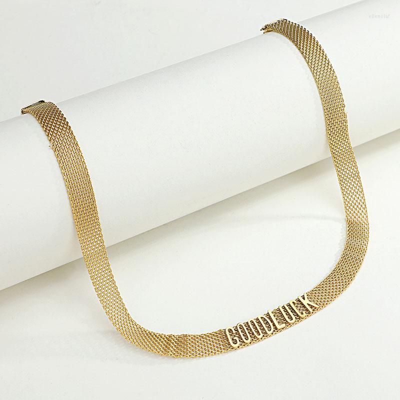 

Chains Goodluck Letter Stainless Steel Gold-plated Necklace Collar Women's Titanium Flat Mesh Chain 2023 Trendy Jewelry