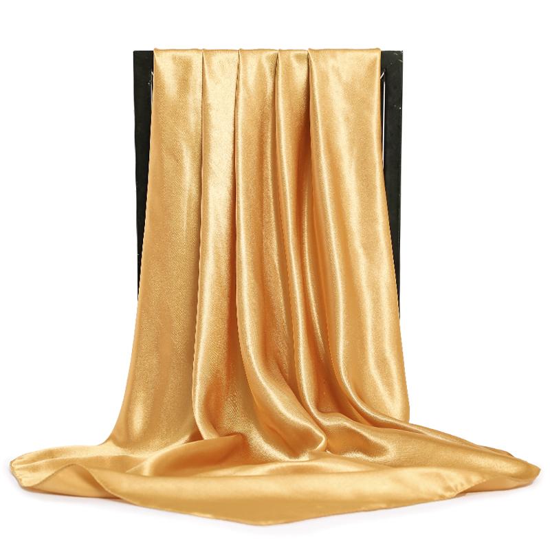 

Scarves 2023 Solider Color Black Women Square Silk Scarf Wraps Autumn Winter Sjaal Luxury Large Satin Muslim Head 90 90cm