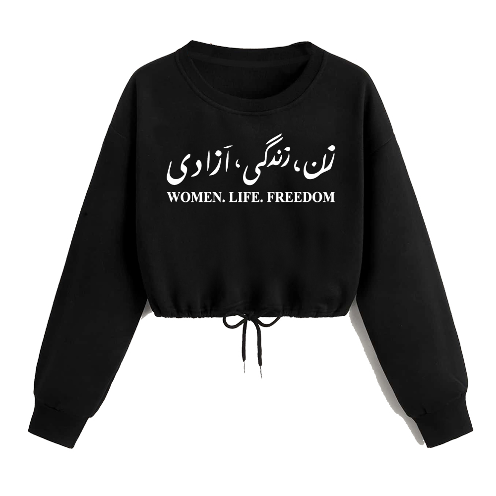 

Women's Hoodies Sweatshirts Woman Life Freedom Crop Top Sweatshirt Casual Drawstring Long Sleeve Female Tops 230202, Color
