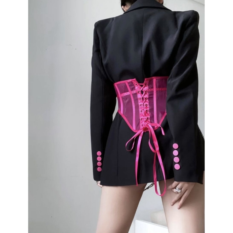 

Women's Suits Blazers Pink Corset Bandage Y2k Clothes Sexy V Neck Black Coat Streetwear Vintage Jacket for Women Suit Dark 230203, Pink belt