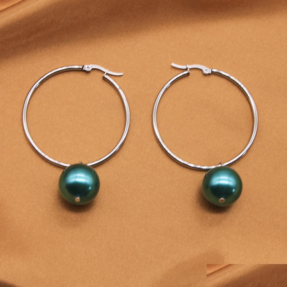 

Hoop Huggie Stainless Steel Earring With Round Shell Pearl 16Mm Dyed Color Drop Earrings For Women Fashion Jewelry Delivery Dhx2M