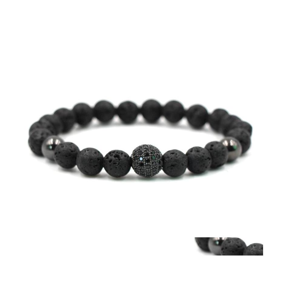 

Charm Bracelets Black Beads Natural Stones Ball Lava Stone Men Bracelet Drop Delivery Jewelry Dhbwk