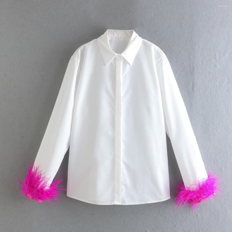 

Women' Blouses Vintage Green Feathers Women Long Sleeves For Fashion 2023 Elegant Blusas Mujer Clothes