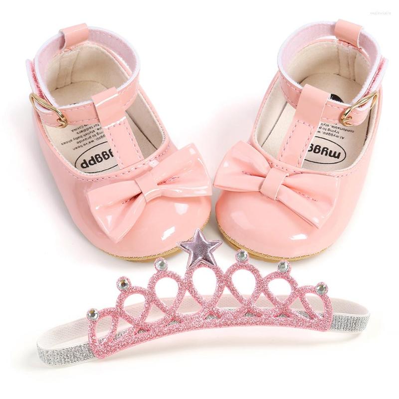

First Walkers Infant Girl Shoes With Crown Headband Fashion Leather Bowknot Princess Shoe Baby Birthday Mary Jane Prewalker