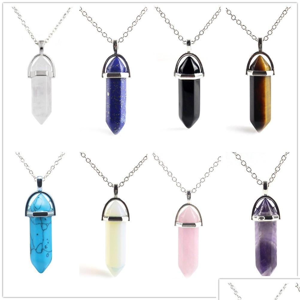 

Pendant Necklaces Natural Stone Necklace Chakra Hexagonal Opal Amethyst Rose Quartz Crystal Reiki Healing Pendum Stainless S Dhgarden Dh2Ey
