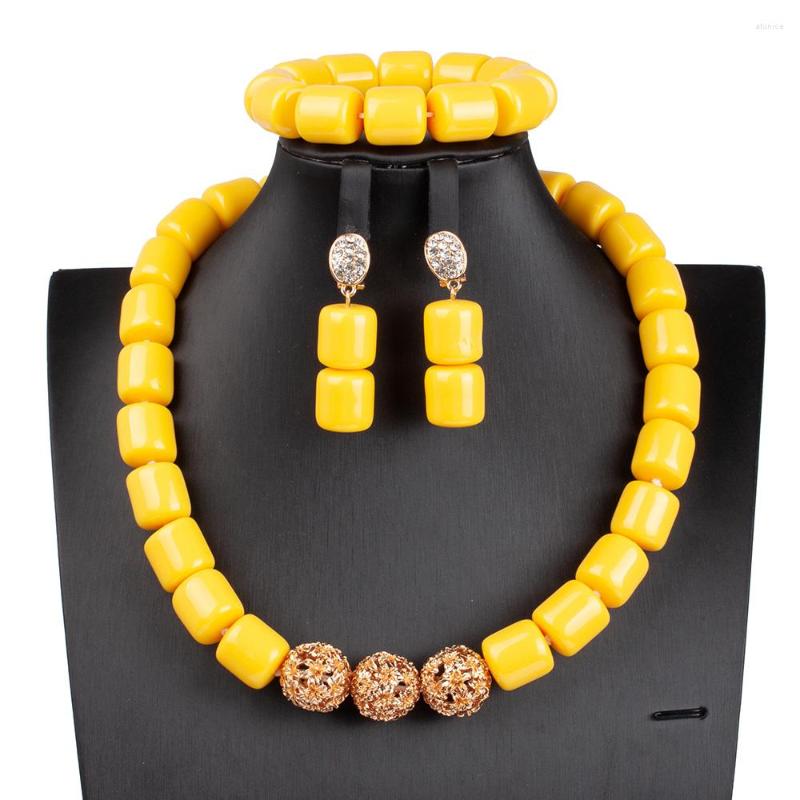 

Necklace Earrings Set Costume Yellow Jewelry Artificial Coral Nigerian Wedding African Beads WE313, Picture shown