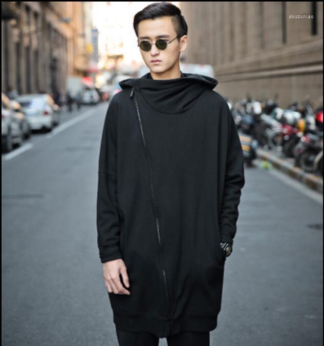 

Men's Hoodies -5xl High-end Custom Tide Models Men's Fashion Casual Long Oblique Zipper Cardigan Jacket Loose Stage Costumes, Black