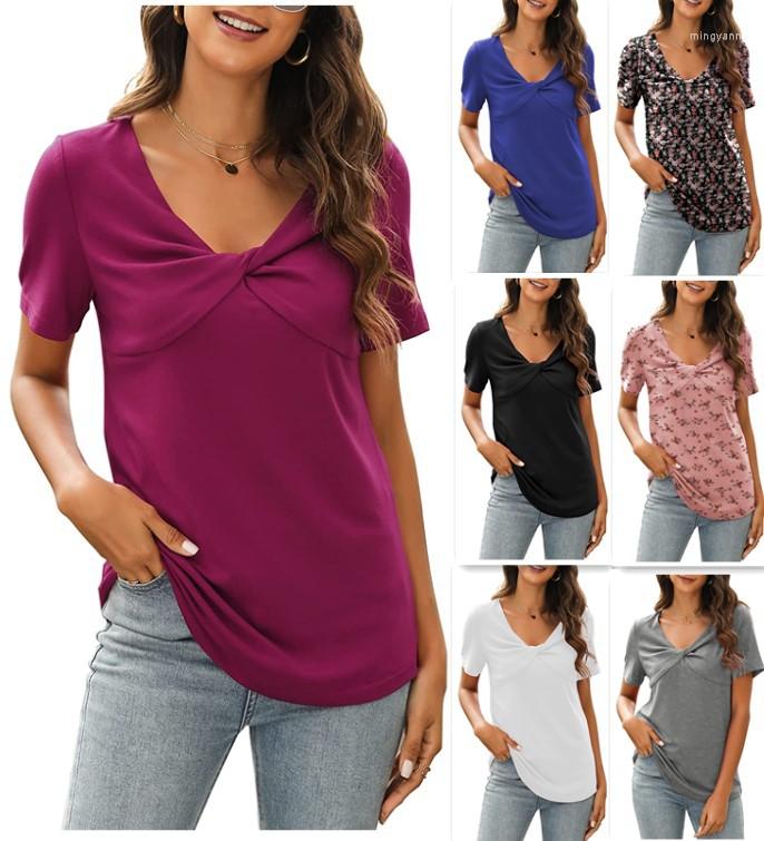

Women' T Shirts Women 2023 Sweet Short Sleeve V-neck Solid Color Cross Neckline Kink Women' Loose Casual Sexy Tops T-shirt, Black