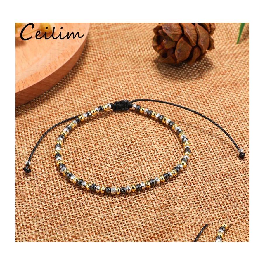 

Beaded Strands Handmade Small Beads Bracelet For Men Ball Braided Charm Wrap Bangles Adjustable Wax Rope Gold Sier Copper Drop Deli Otpzl
