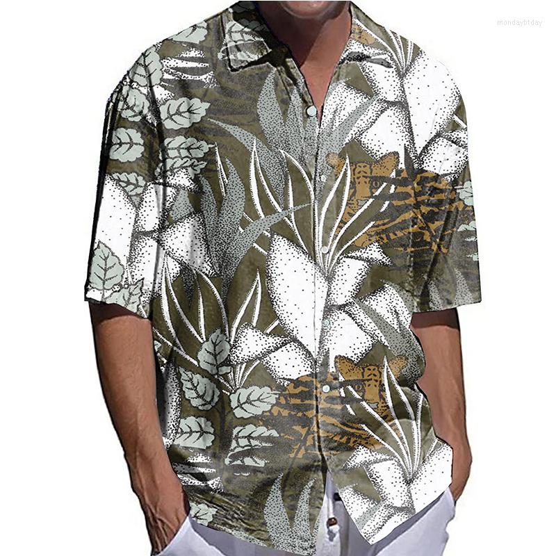 

Men' Casual Shirts Luxury Men Oversized Shirt Plants Print Half Sleeve Tops Men' Clothes Hawaiian Matching Cardigan Blouses High-End, Zx145