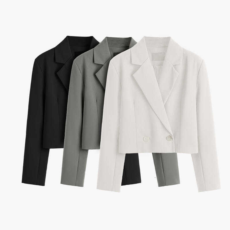 

Women' Suits Blazers Fashion Women Elegant Short Blazer Casual Office Work Vintage Solid Color Long Sleeve Notched Collar Double Breasted Jacket 230203, White