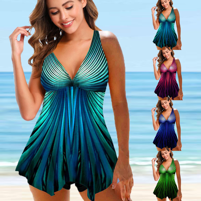 

Women's Swimwear Women Beachwear Swim Tankini Monokini Bathing Suit Two Pieces Swimsuits Large Tankinis Printed Beach Summer Swimdress 230203, 2011-green