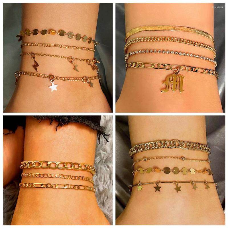 

Anklets Flatfoosie Bohemia Gold Color Stars For Women Summer Beach Sandals Metal Link Chain Multilayer Anklet Bracelet Jewelry