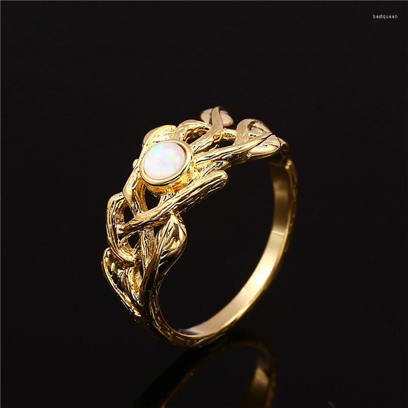 

Wedding Rings Antique Tree Branches Engagement Ring Classic Gold Silver Color White Blue Opal Round Stone For Women Jewelry