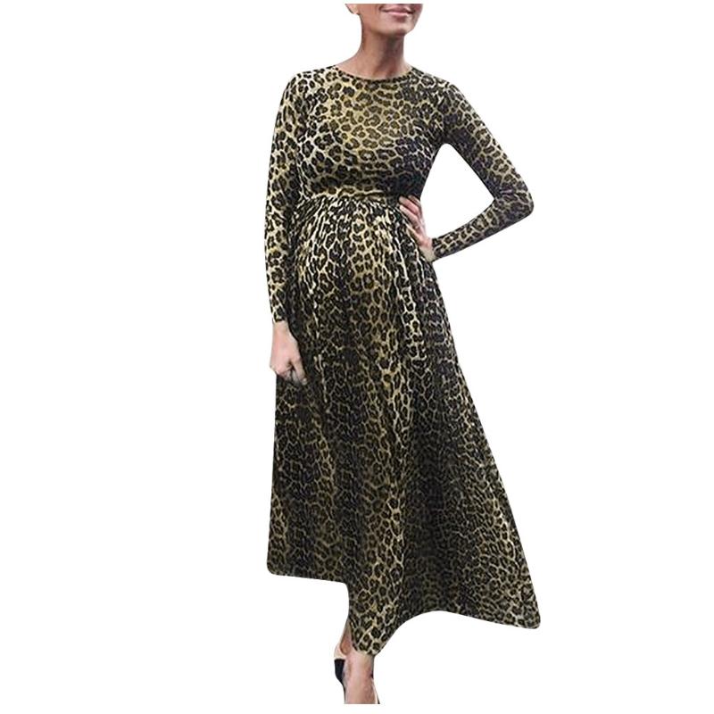 

Maternity Dresses Women's Pregnant Women Leopard Print Round Neck Long Sleeve Dress Pography Skirt Black, Bks