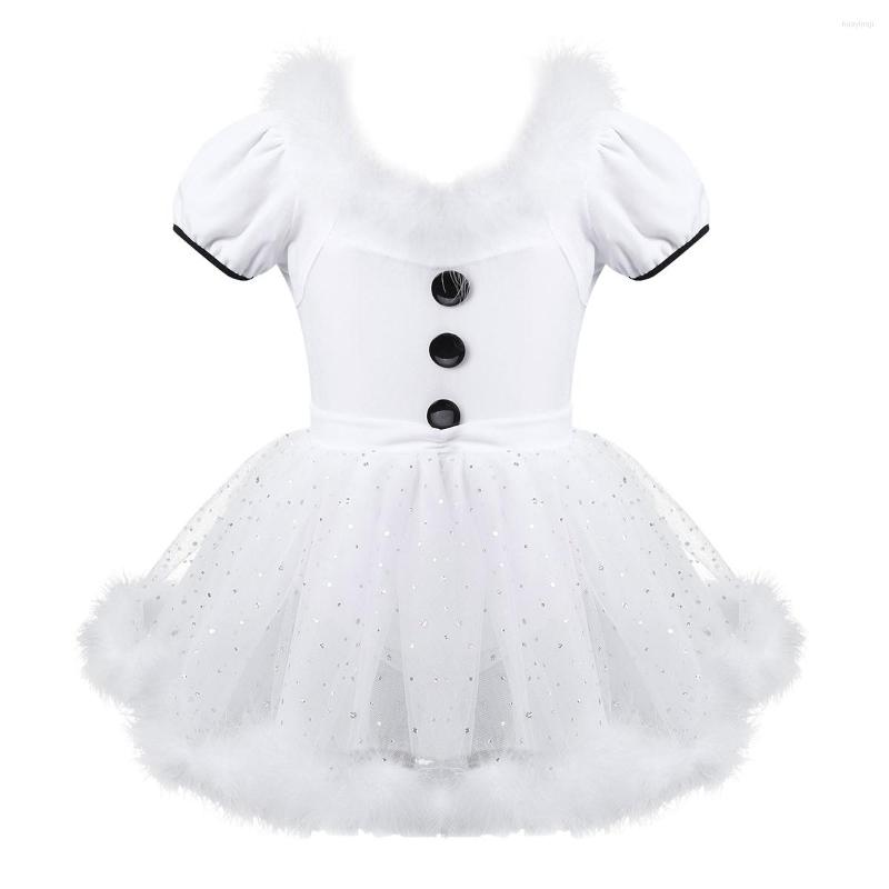 

Girl Dresses Kids Girls Feathers Trim Christmas Costume Snowman Dress Up Glittering Skating Tutu Leotard Ballet Dance Xmas, White