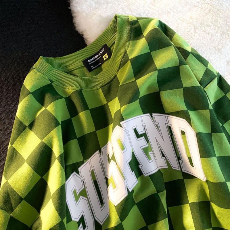 

Men' Hoodies Spring Autumn Checkerboard Grid Long Sleeve Loose Sweatshirts Ins Casual Men' Clothing All-match For Men, Green grid