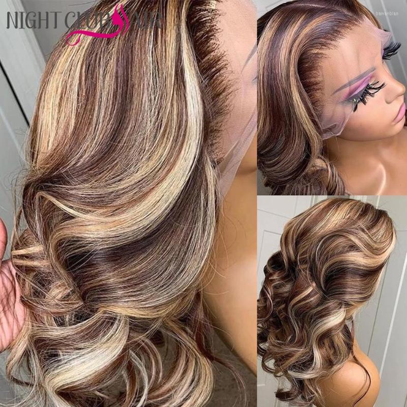 

Body Wave 30 Inch Highlight 13x4 Lace Wig Human Hair Wigs Honey Blond Water Colored Ombre 4x4 Closure Frontal For Women, 13x1 lace wig