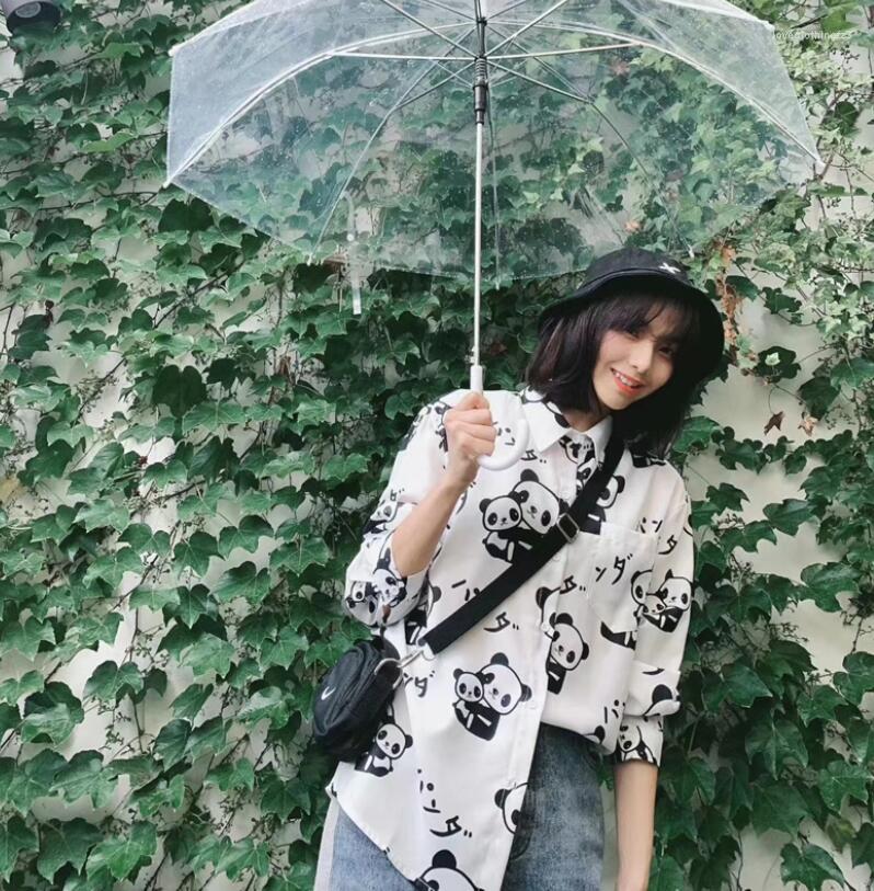 

Women's Blouses Autumn Women Chiffon Bear Full Print Long Sleeve Sweet Shirt, White