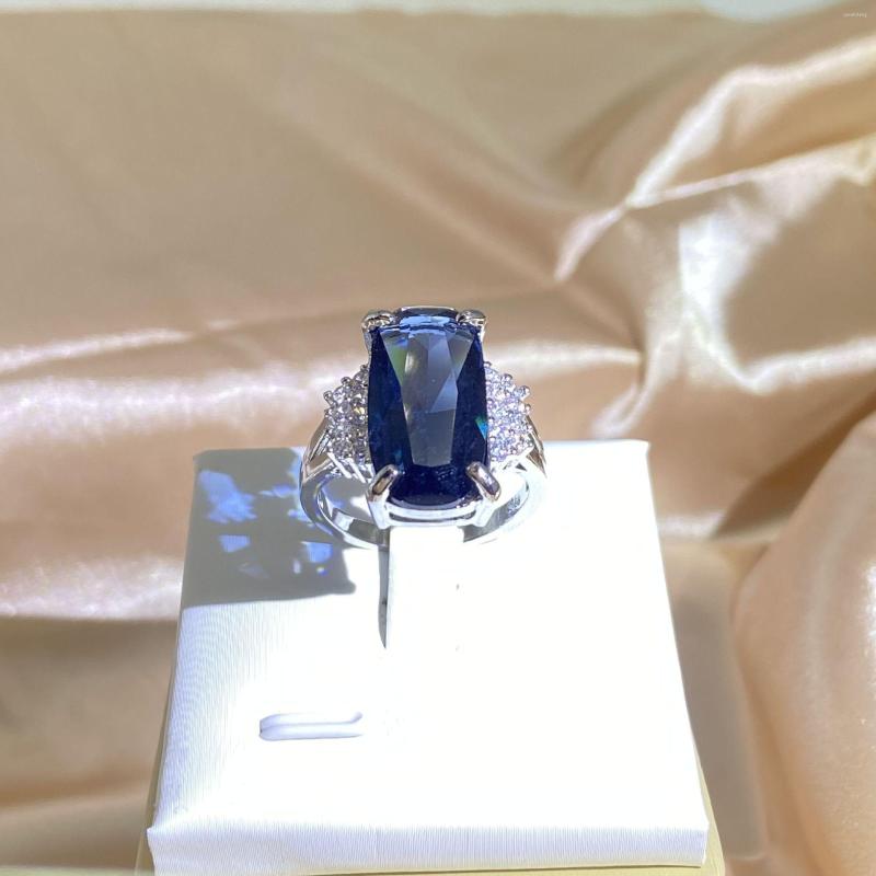 

Cluster Rings Luxury Princess Baguette Sapphire Full Diamond Case Ring For Women Geometric Silver-Plated Anniversary Gift Jewelry