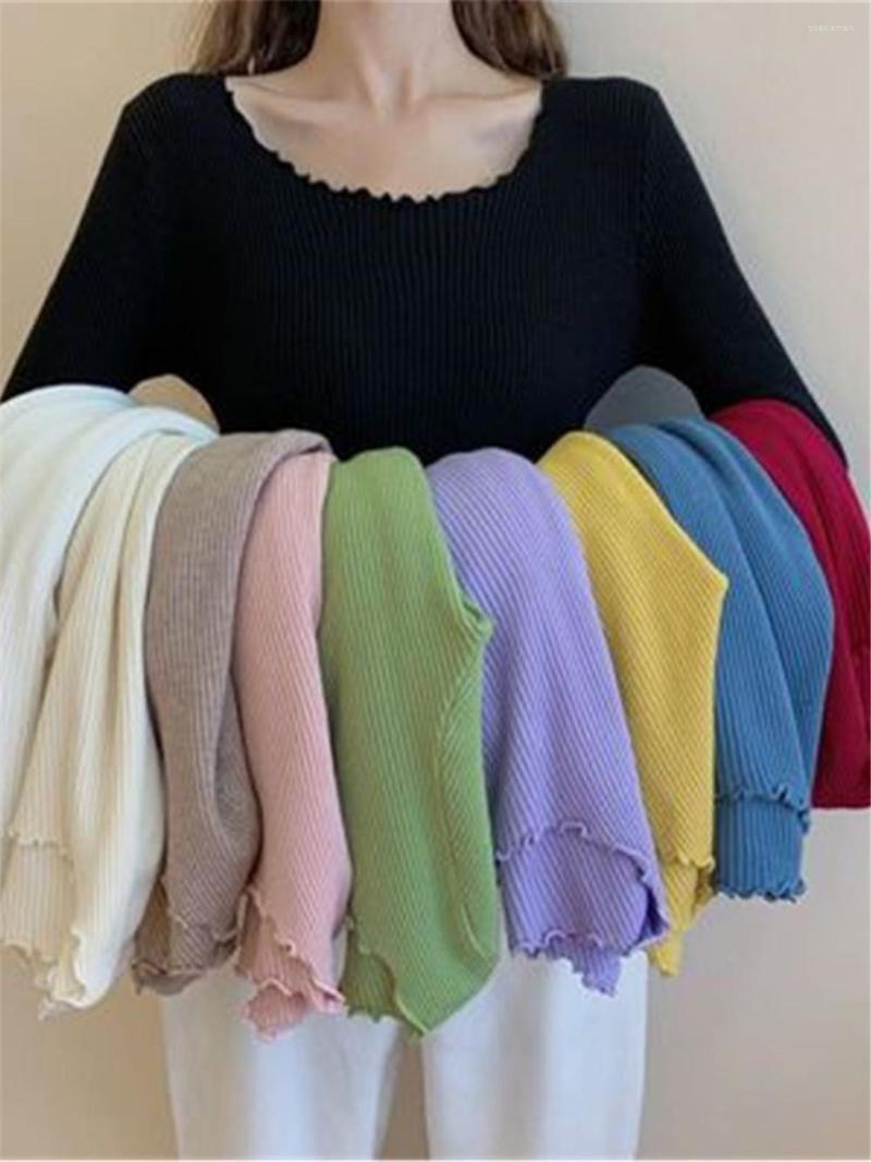 

Women's Sweaters O-Neck Ruched Women Sweater High Elastic Solid 2023 Fall Winter Fashion Slim Sexy Knitted Pullovers Pink White, Yellow