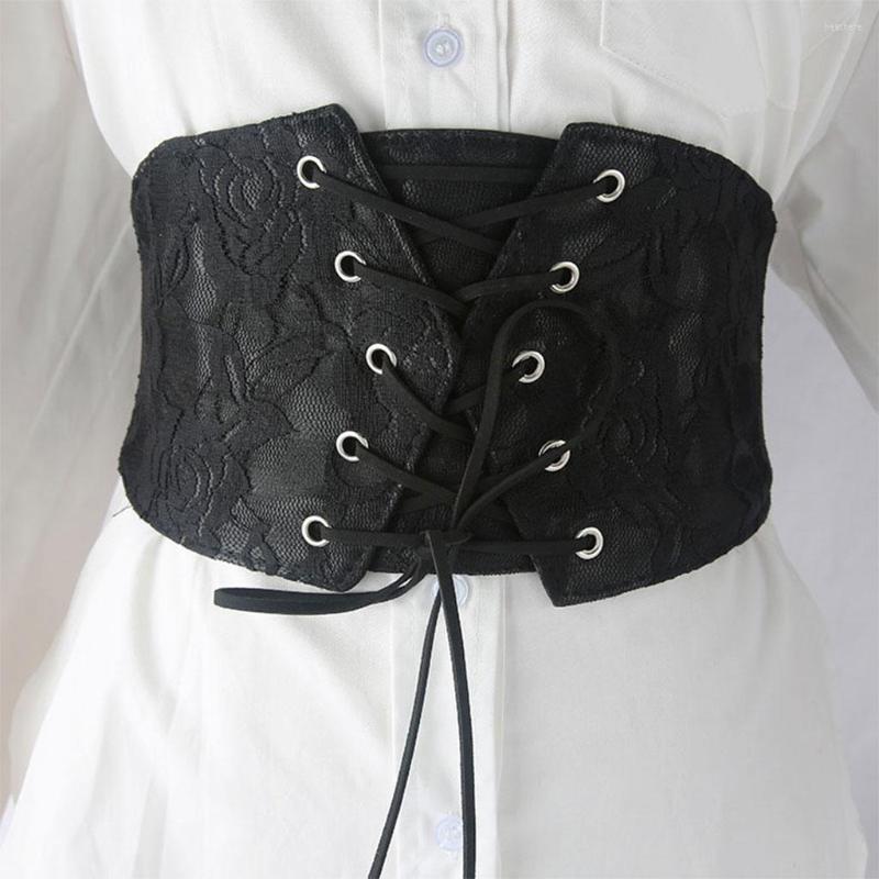 

Belts Retro Stretch Corset Wide Belt Cincher Lace Up Waspie Waist For, Black