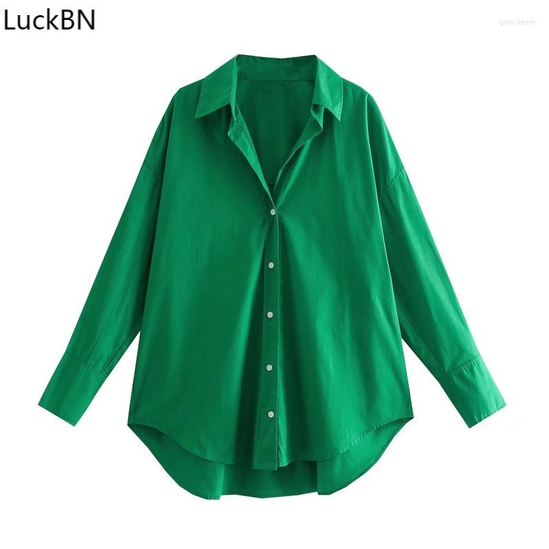 

Women's Blouses Women's Simple Candy Color Single-breasted Poplin Shirt Office Ladies Long Sleeve Solid Top Chic, Green