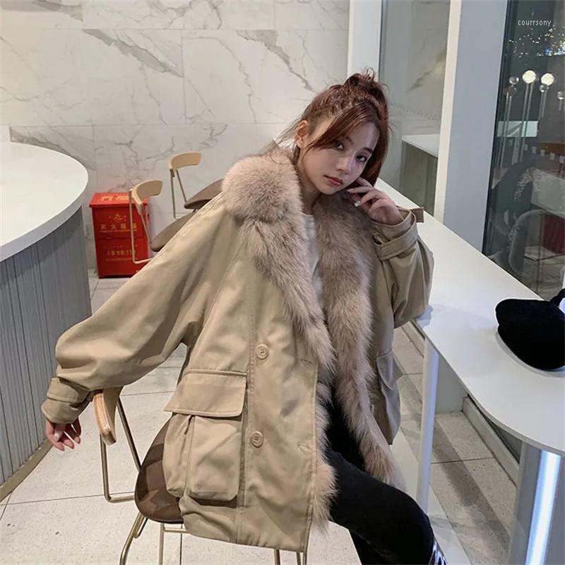 

Women' Down Temperament Big Fur Collar Tooling Parker Cotton Clothing Women Tide Autumn And Winter 2023 Loose Mid-Length Coat M289, Khaki