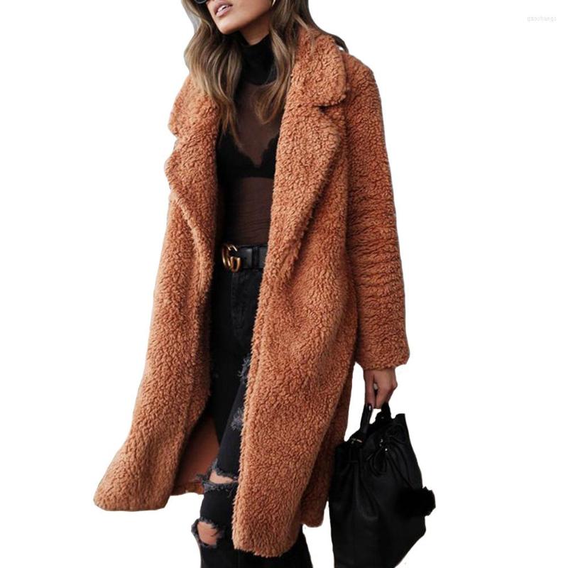 

Women' Trench Coats Explosions Long Sleeve Lapel Women' Plush Coat, Black