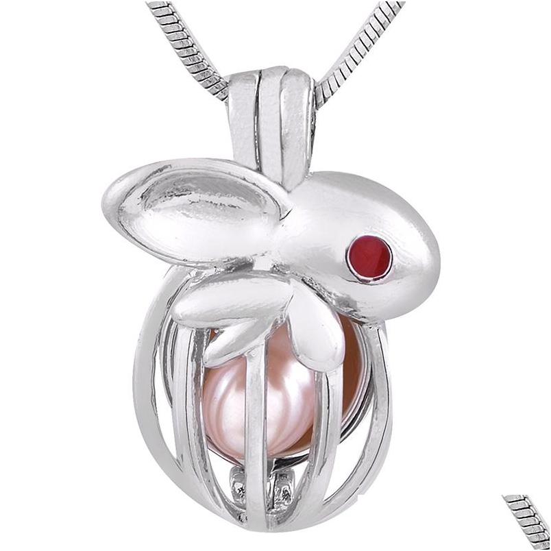 

Pendant Necklaces New Design Lovely Rabbit Cage Pearl Gem Bead Locket Mounting Diy Charms Accessory P142 Drop Delivery Jewelry Pendan Dh8Pr