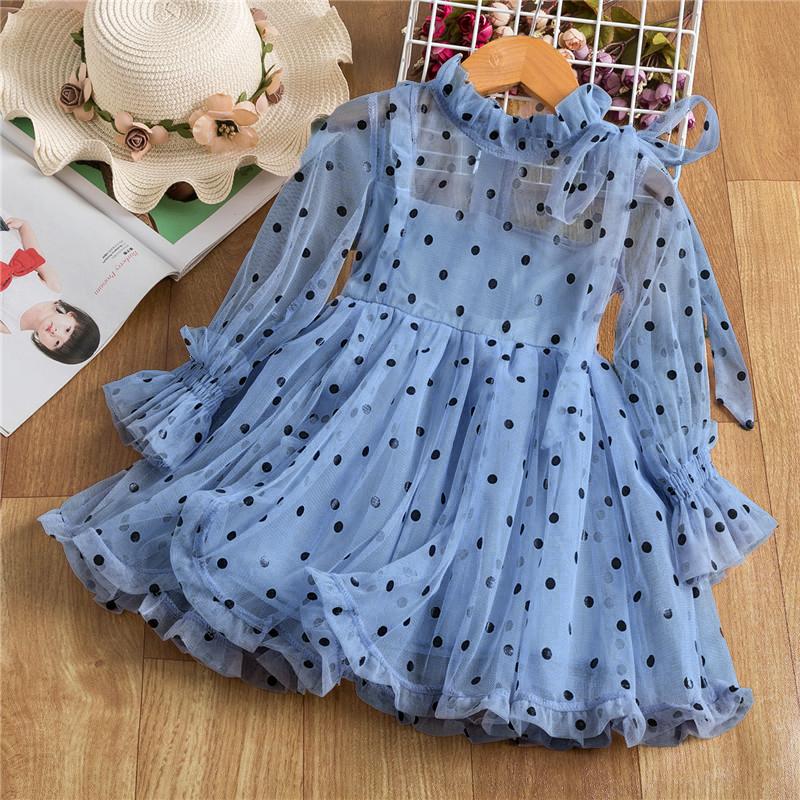 

Girl Dresses Girls Chiffon Lace Mesh Princess Dress For Kids Polka Dot Tutu Puffy Full Sleeve Summer Children Elegant Wedding Party Clothes