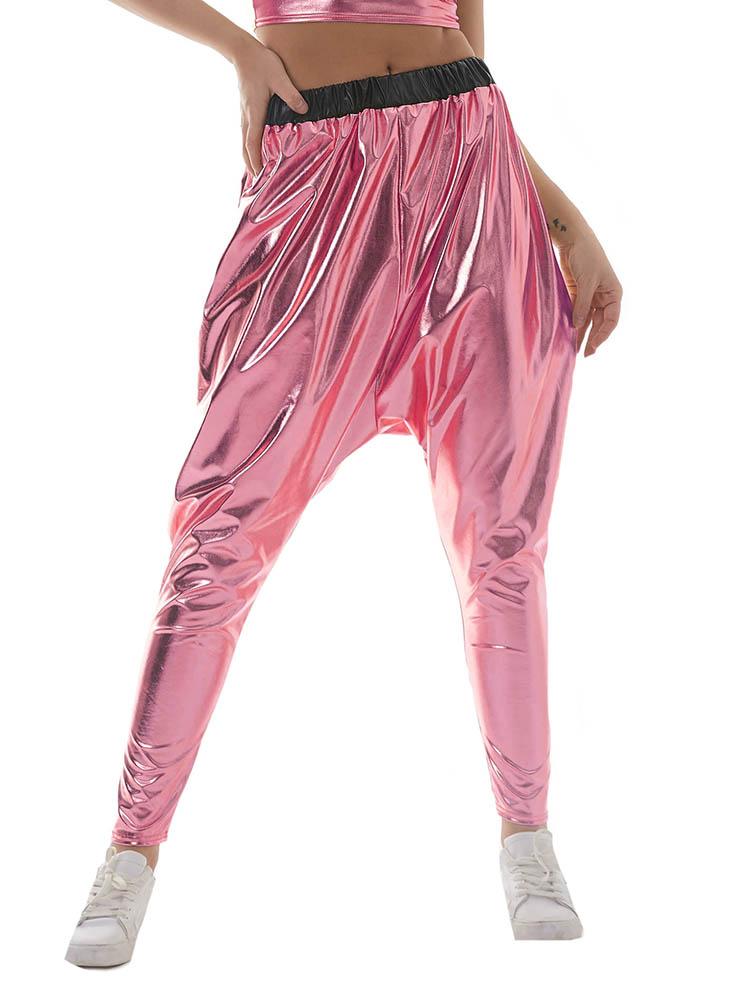 

Women' Leggings High Waist Metallic Shiny Jogger Legging Holographic Color Streetwear Trousers Women Fashion Reflective Harem Pants LooseWo, Black