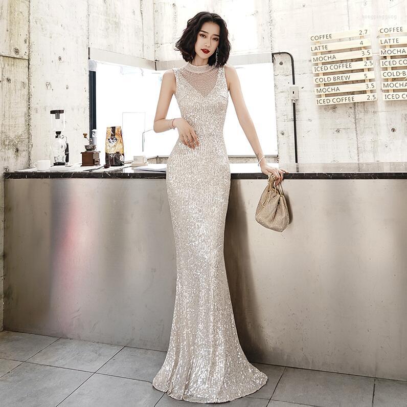

Casual Dresses Annual Meeting Pure White Evening Noble Banquet Temperament High-end Host Long Famous Fishtail Ceremony Elegant Female Dress, Beige