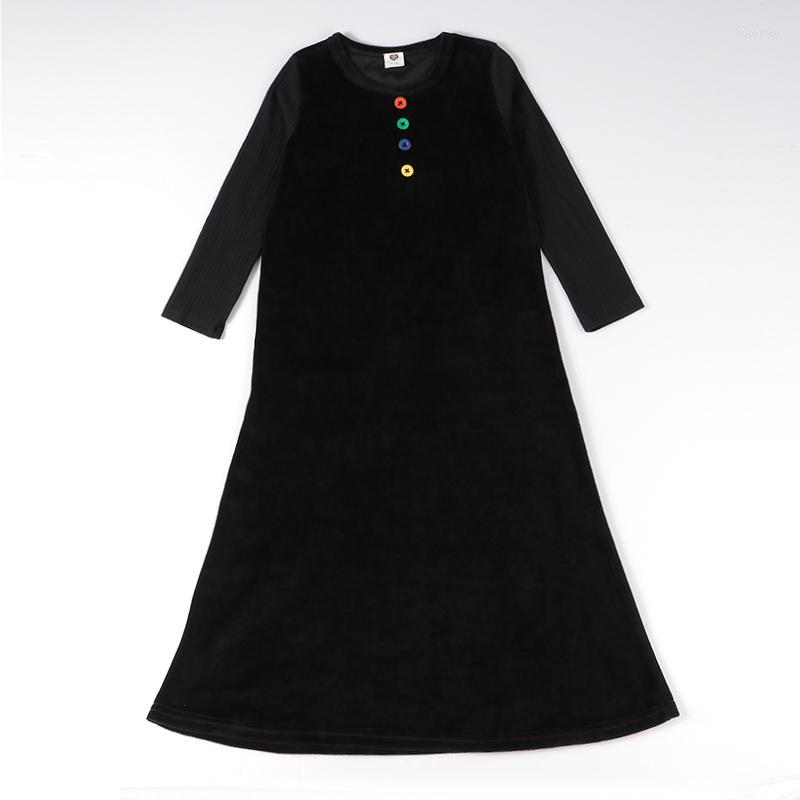 

Girl Dresses Girls Dress Long Sleeves Kids Clothes Velour Ribbed Winter Children Clothing Black Buttons