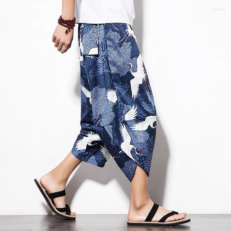 

Men's Pants Men Birds Print Calf Length Cross Nepal Thailand Vacation Holiday Harem Trousers Beach High Street Distinct Oversize, Style 02