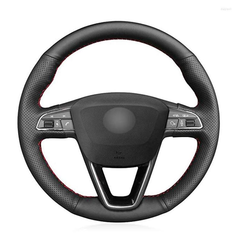 

Steering Wheel Covers Hand-stitched Black Artificial Leather Car Cover For Seat Leon Ibiza Alhambra Arona Ateca Tarraco Toledo 2023