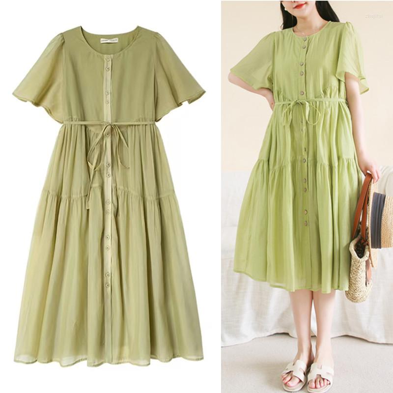 

Party Dresses Arrivals Summer Long Shirt Dress Women's Loose Cotton Linen Single Breasted Large Size, Light green