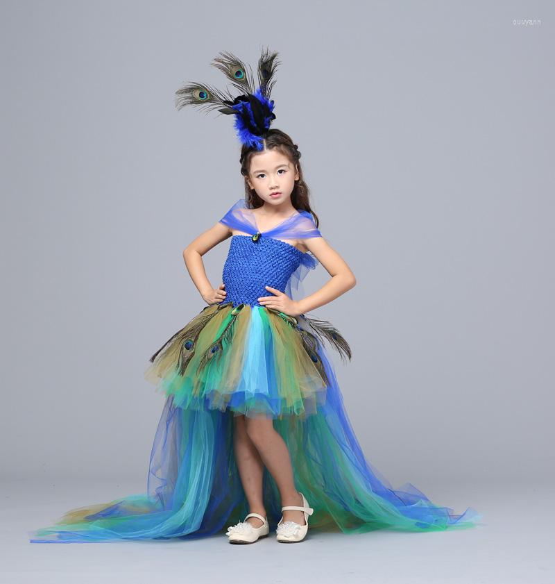 

Girl Dresses POSH DREAM Peacock Dress With Train Tulle For Kids Girls Feather Toddler Baby Party Clothes Birthday Pograp