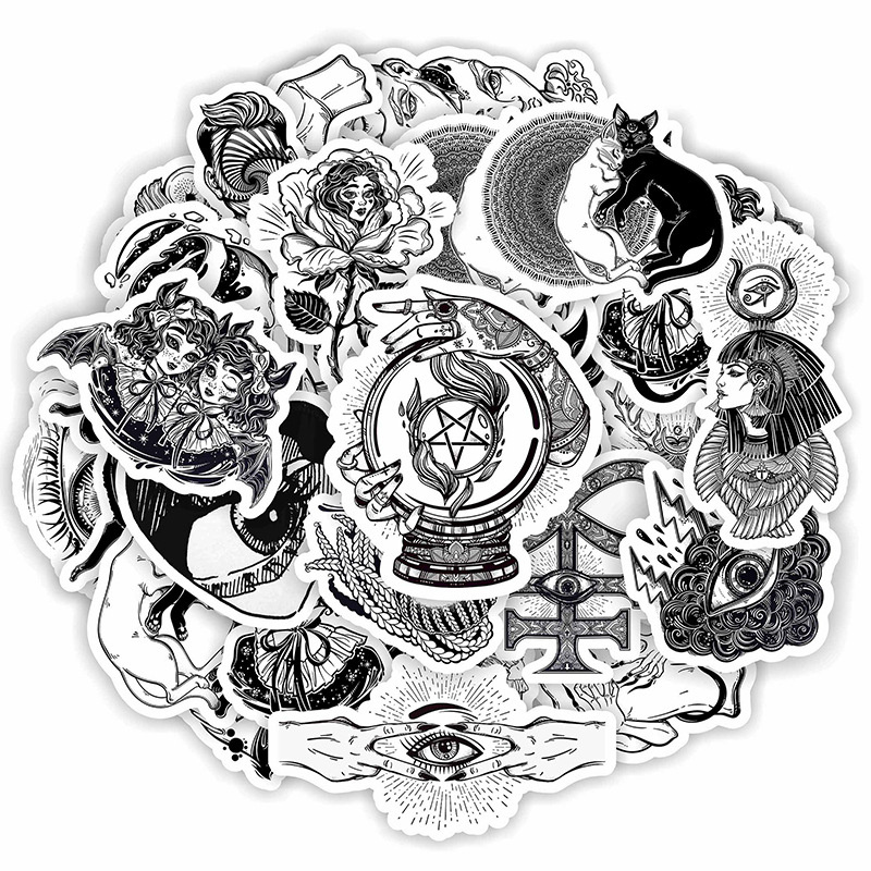 

50PCS Witch Gothic Stickers Magic Graffiti Stickers Outdoor Camping Graffiti Stickers for Laptop Skateboard Motorcycle Decals, Multi colors